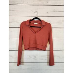 Altar’d‎ State Women's Rust Red Ribbed Cropped Long Sleeve Top Size M